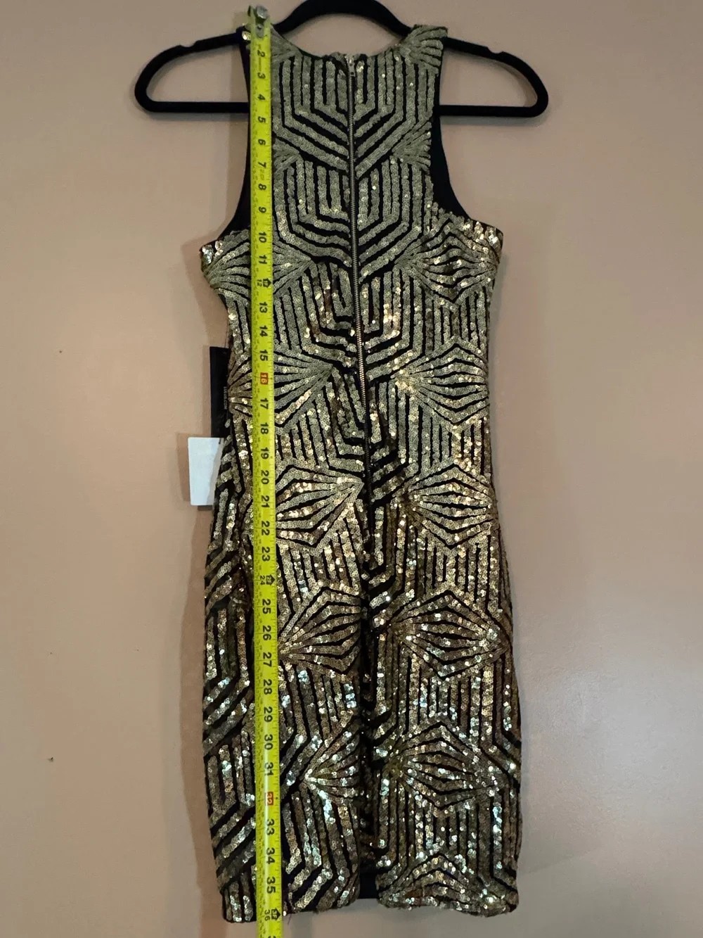 Lulu's Gold and Black Sequin Geometric Mini Dress - Picture 10 of 11